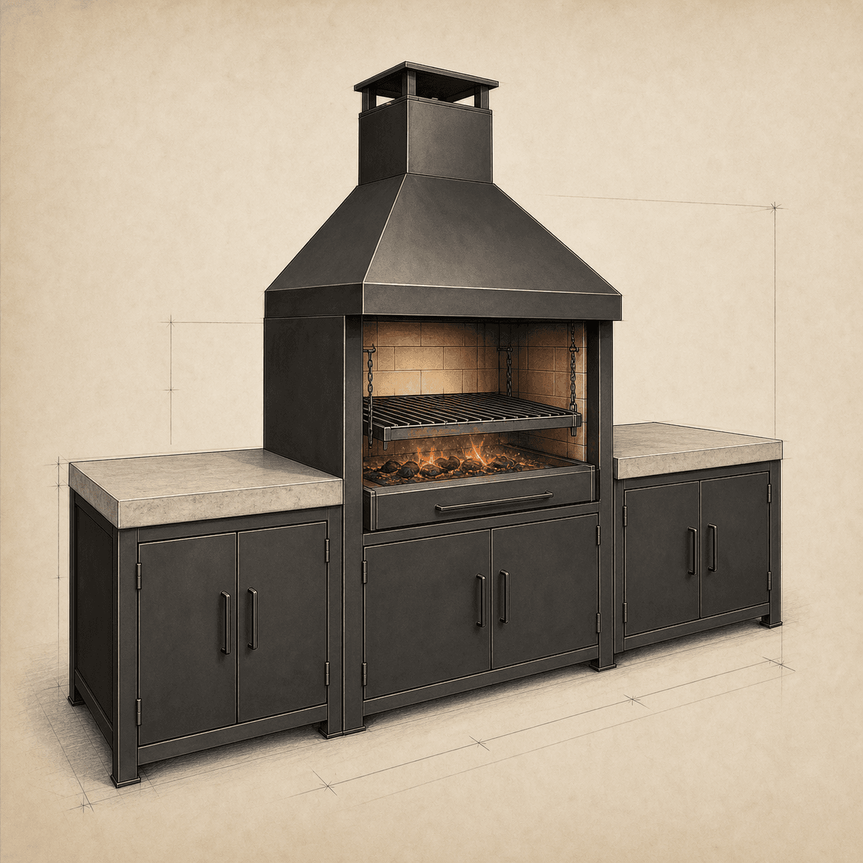 Outdoor cooking station concept illustration